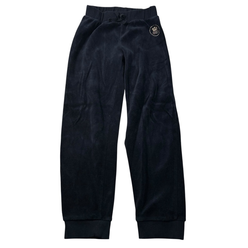 Vintage Y2K Juicy Couture Youth Girl Black Velvet Velour Jogger Track Pants 8/10